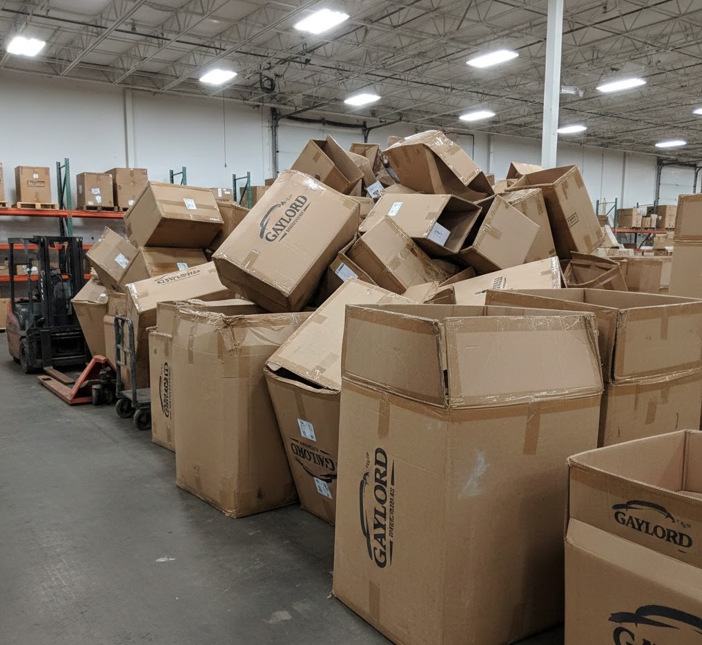 Gaylord boxes in warehouse processing area